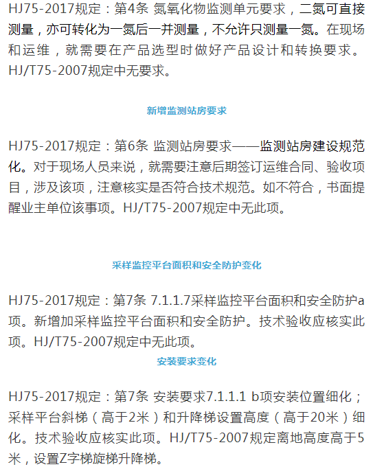 煙氣(so2,nox,顆粒物)排放連續(xù)監(jiān)測(cè)技術(shù)規(guī)范 HJ75-2017與HJ/T75-2007標(biāo)準(zhǔn)究竟有何不同